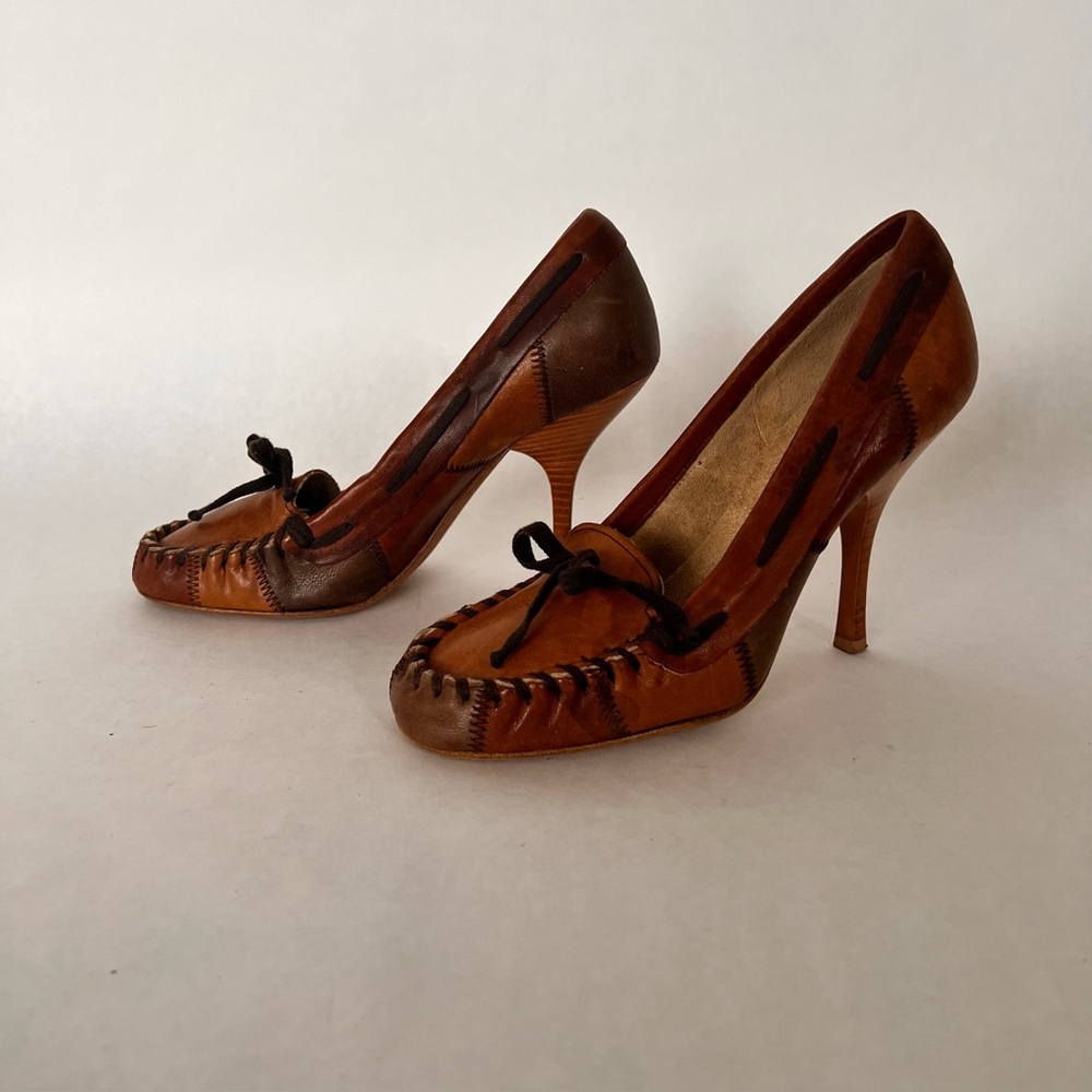 Miu Miu Brown Leather Moccasin Loafer Heels Women’s Size IT36/ US 6